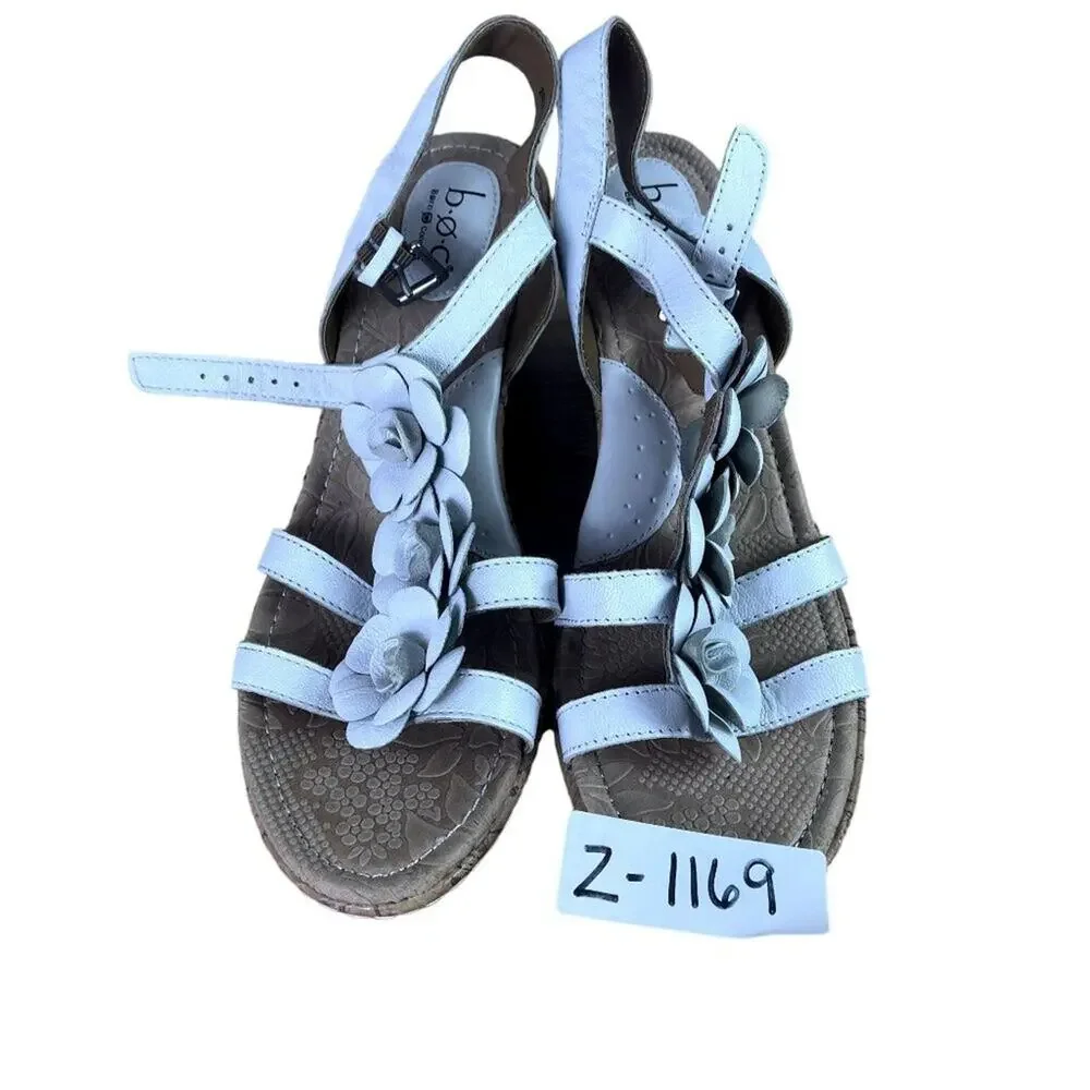 BOC Cornelis Wedge Sandals 10M White Floral Adjustable Ankle Strap Leather Upper